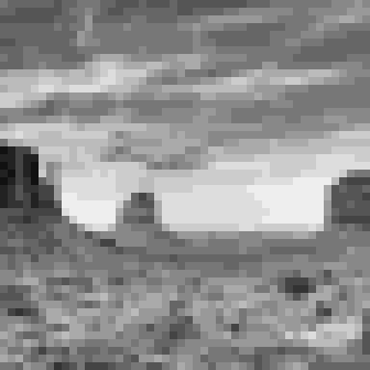 The same image reduced to 48 by 48 pixels, 4-bit grayscale