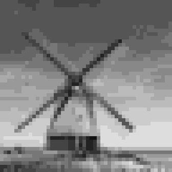 The same image reduced to 48 by 48 pixels, 4-bit grayscale